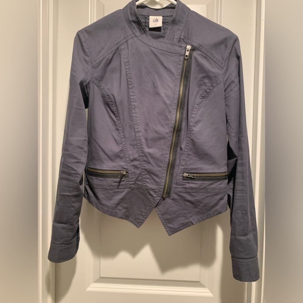 Cabi Twilight Asymmetrical Grey Moto Jacket in a size XS.